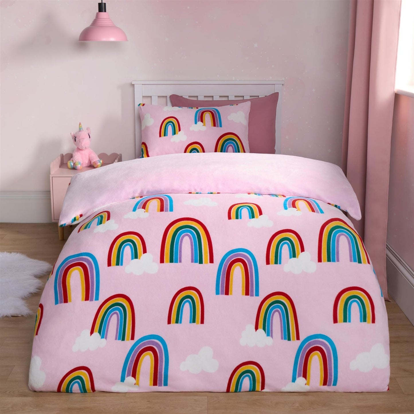 OHS Rainbow Duvet Cover Set Warm Teddy Fleece Supersoft Thermal Bedding