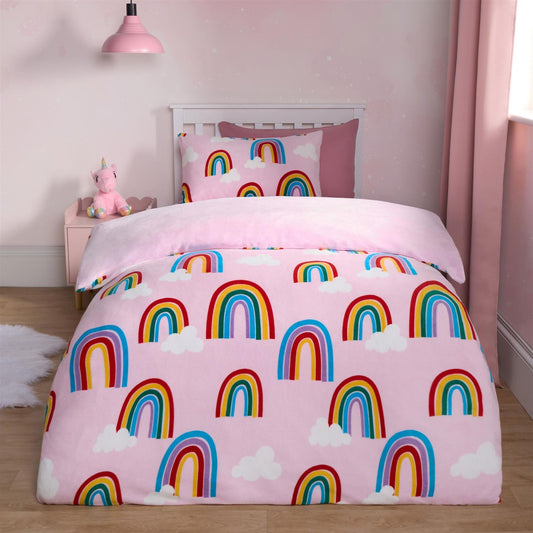 OHS Rainbow Duvet Cover Set Warm Teddy Fleece Supersoft Thermal Bedding