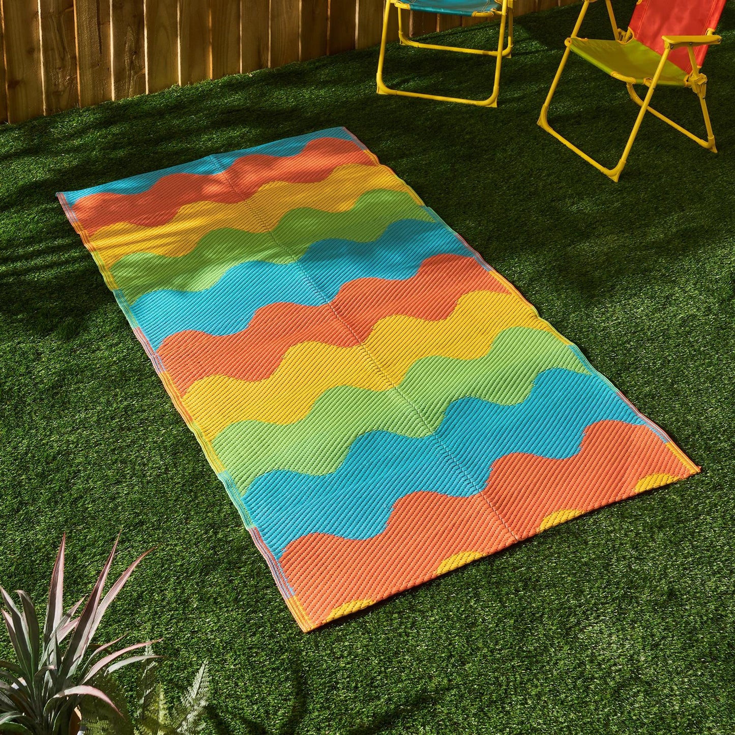OHS Garden Rug Waved Lines Print Outdoor Waterproof Area Mat Patio Decor