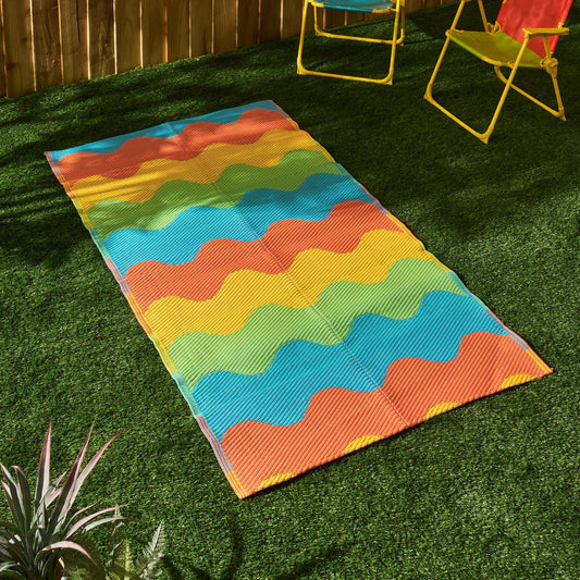 OHS Garden Rug Waved Lines Print Outdoor Waterproof Area Mat Patio Decor