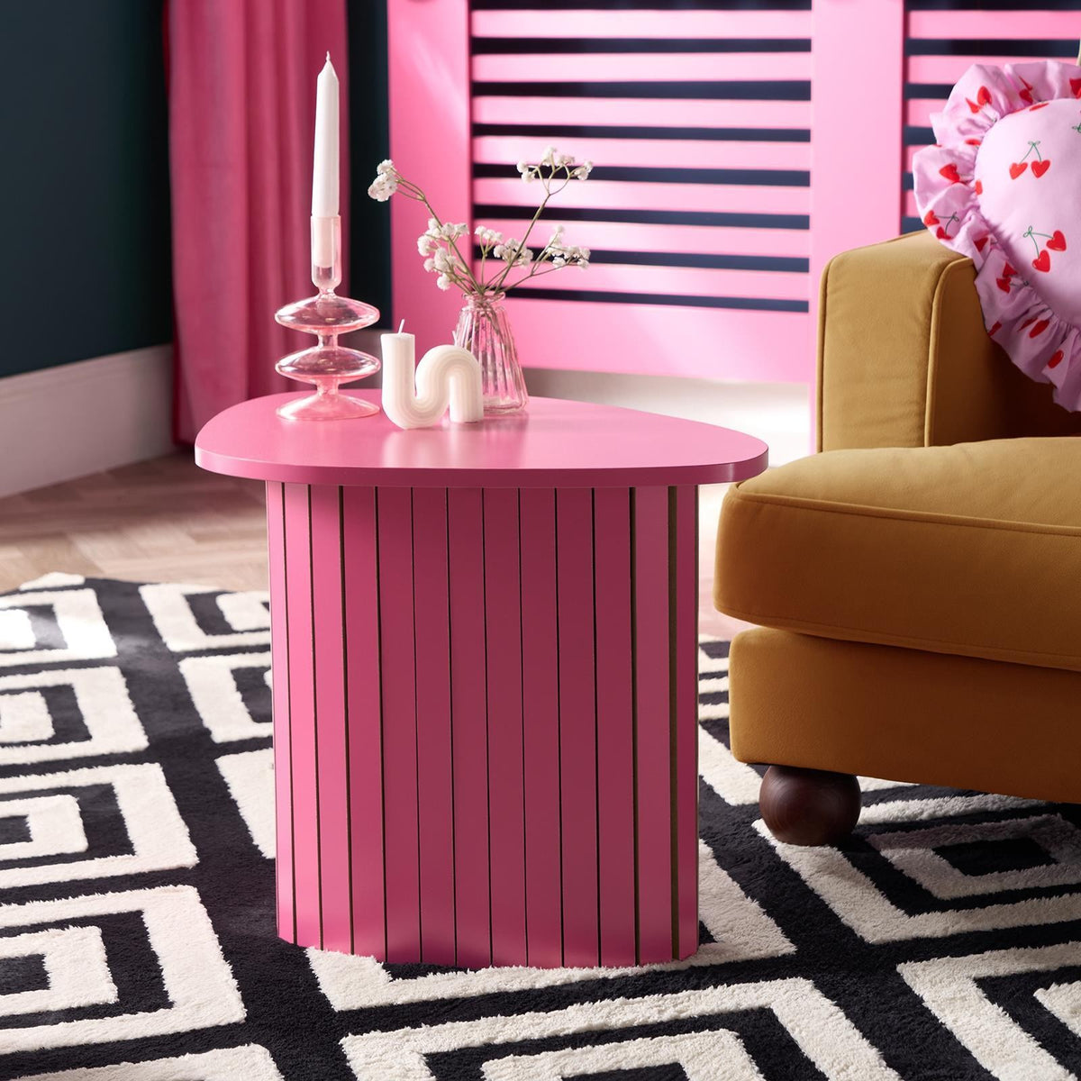 OHS Madison Side Table Ribbed Wood Effect Corner Bedside Coffee Table