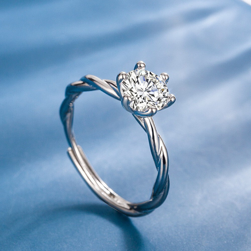 925 Sterling Silver Crystal Adjustable Ring Engagement Women Jewellery Gift UK