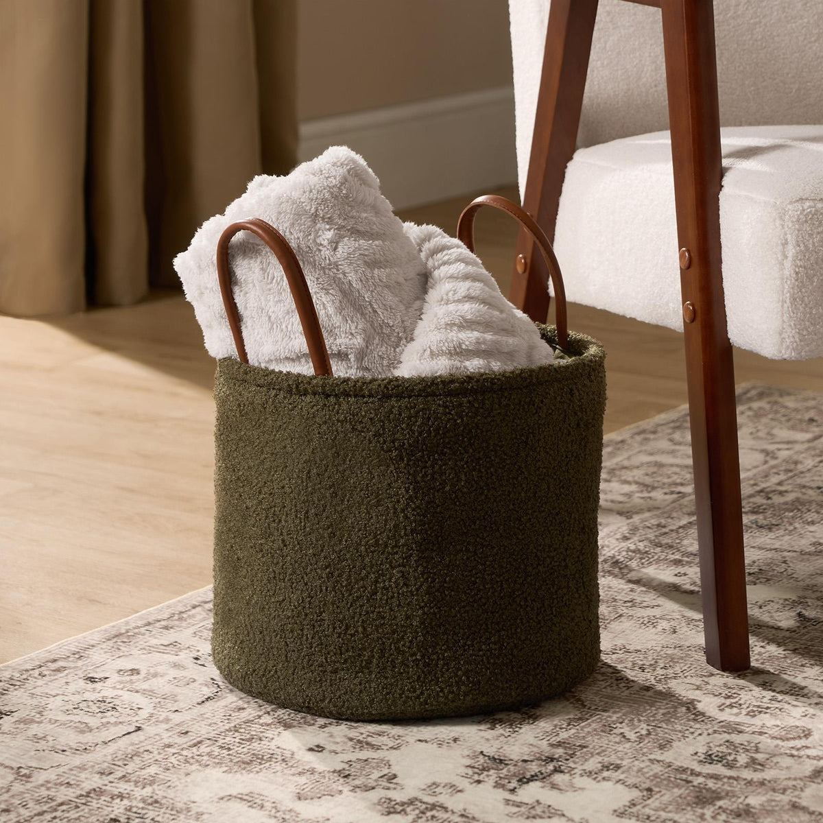OHS Storage Basket Handles Boucle Fleece Laundry Clothes Organiser