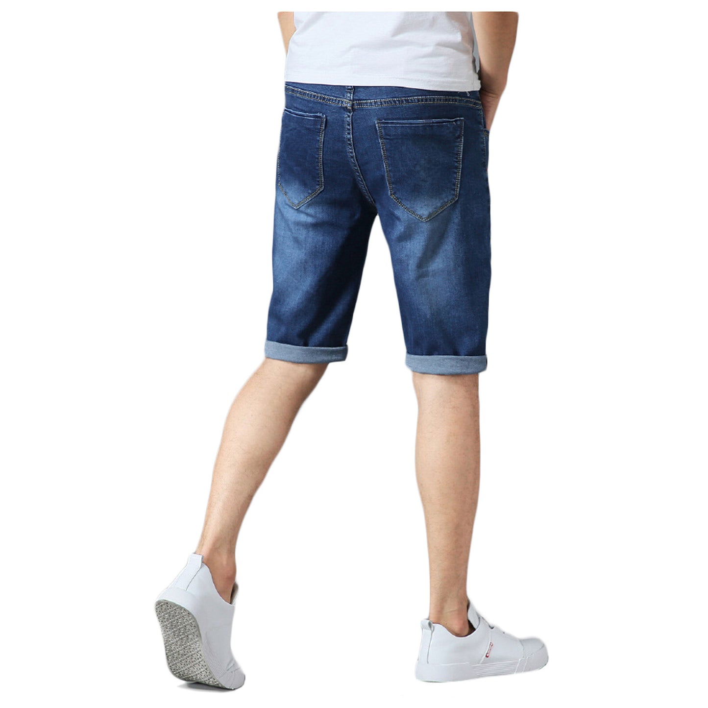 MENS DENIM SHORTS SLIM FIT CASUAL VINTAGE STRETCH HALF JEANS SUMMER SKINNY PANTS