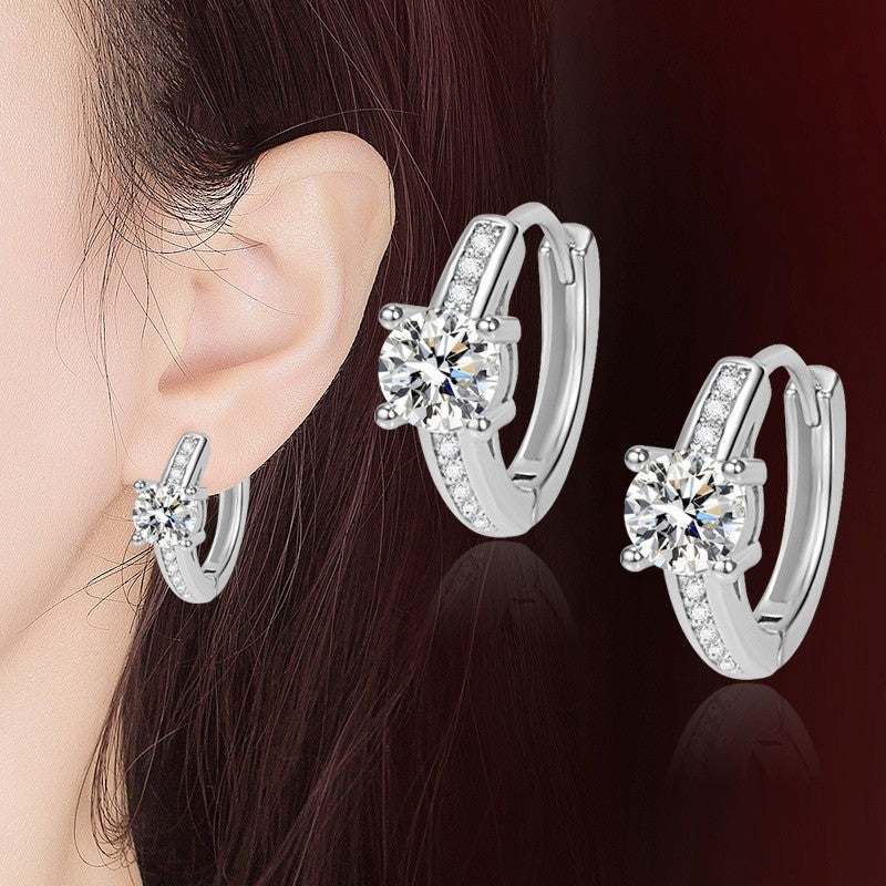 925 Sterling Silver Crystal Cubic Zirconia Hoop Earrings Women Girls Jewellery