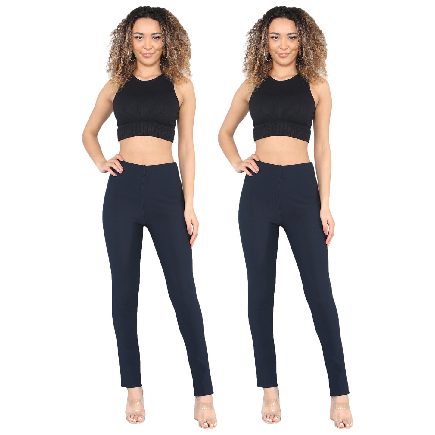 PACK OF 2 LADIES WOMENS STRAIGHT LEG RIBBED TROUSERS STRETCH PULL ON PANTS 8-26