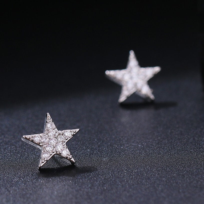 925 Sterling Silver Crystal Star Stud Earrings Women Girls Jewellery Gift UK