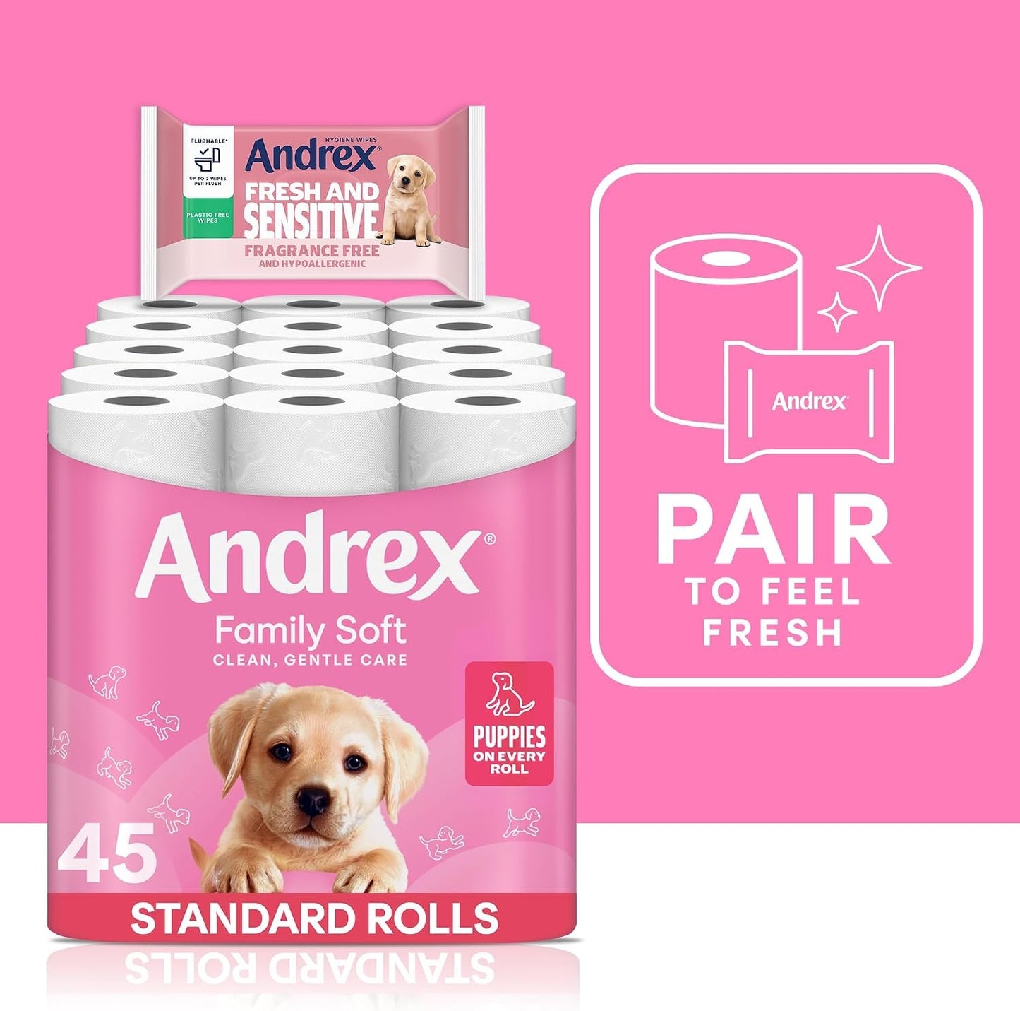 Andrex Family Soft Toilet Roll - 45 Toilet Rolls, Bulk Buy, Fragrance Free, FSC