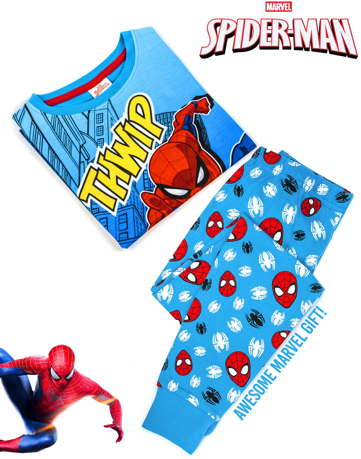 Marvel Short Sleeve Long Leg Pyjama Set | Unisex Kids Blue | Official Merch