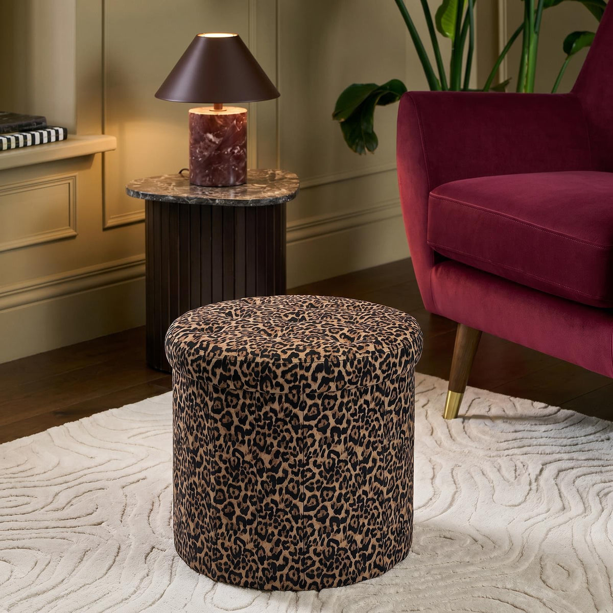 OHS Folding Ottoman Storage Box Footstool Tub Space Saving Velvet Seat