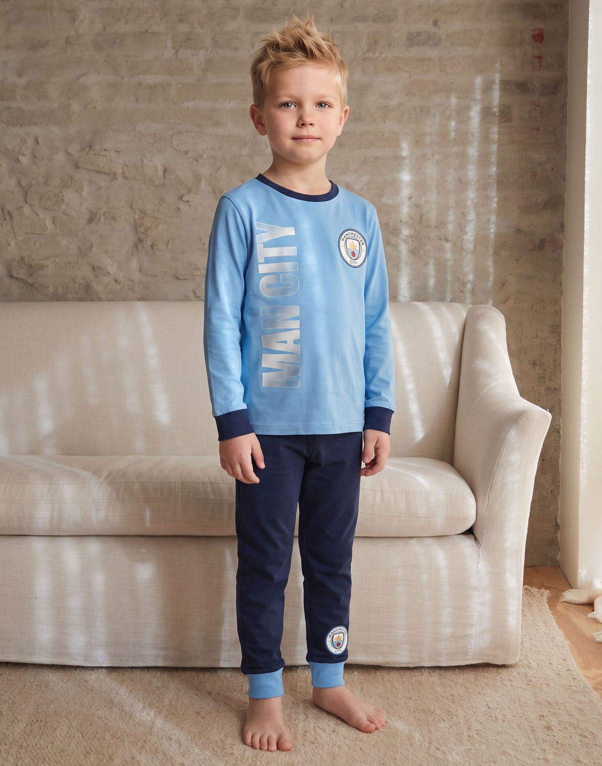 Manchester City Long Sleeve Long Leg Pyjama Set | Boys Blue | Official Merch