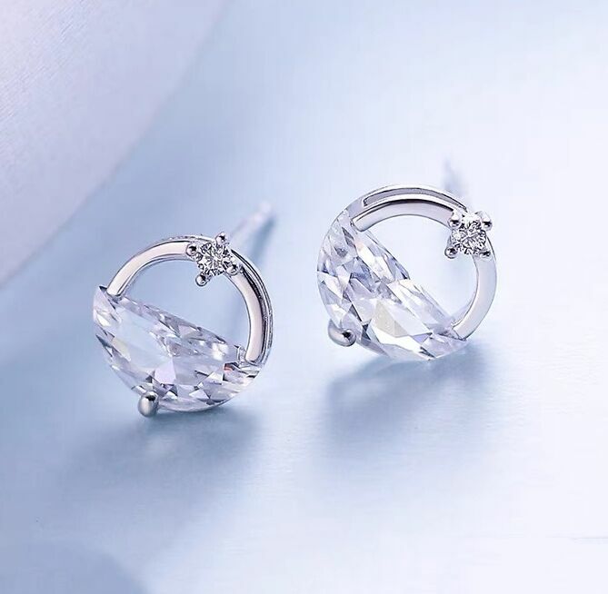Women 925 Sterling Silver Crystal Circle Lake Stud Earrings Jewellery Gift