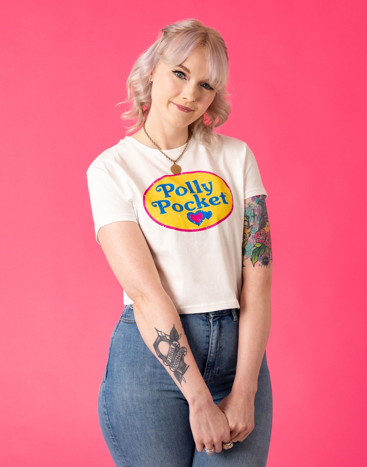 Polly Pocket Cropped Short Sleeved T-Shirt | Womens White | Official Merch
