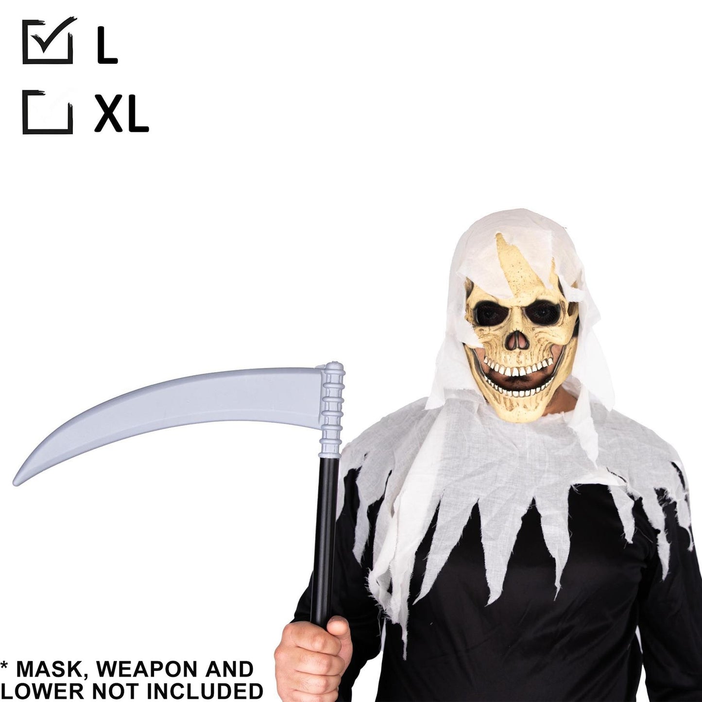 Halloween Costume Large Fancy Dress Party Scary Skeleton Grim Reaper Black White