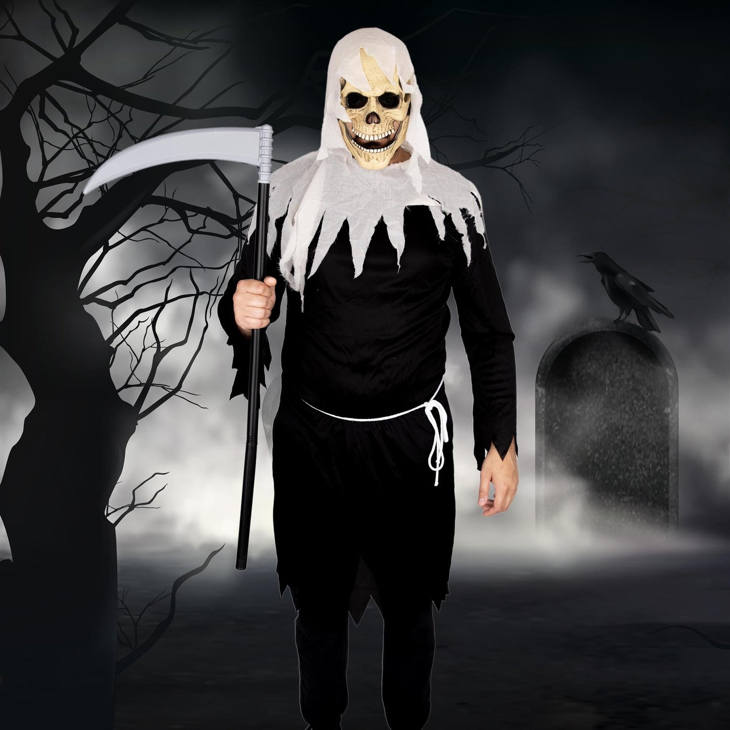 Halloween Costume Large Fancy Dress Party Scary Skeleton Grim Reaper Black White