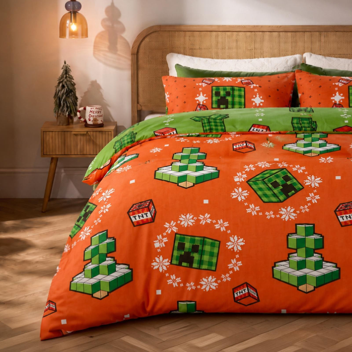 OHS x Minecraft Duvet Cover Set Reversible Bedding with Pillowcase Kids Xmas