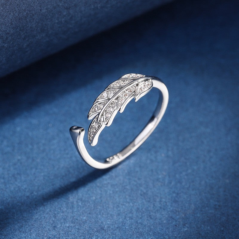 925 Sterling Silver Crystal Leaf Adjustable Ring Women Girls Jewellery Gift UK