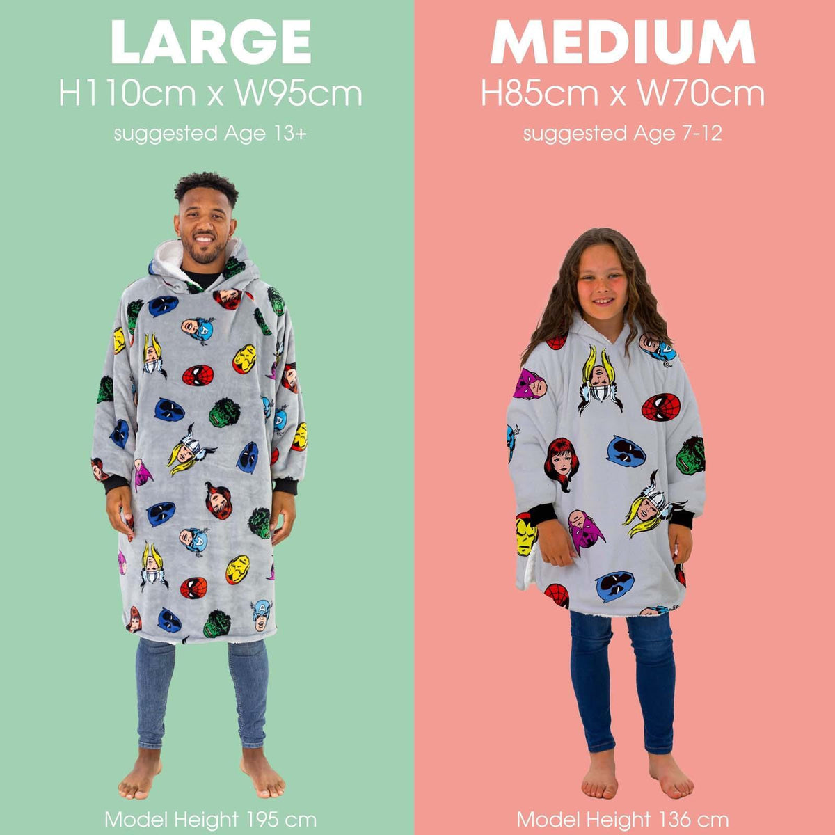 Marvel Comics Hoodie Blanket Sherpa Fleece Soft Oversized Jumper Throw, Grey