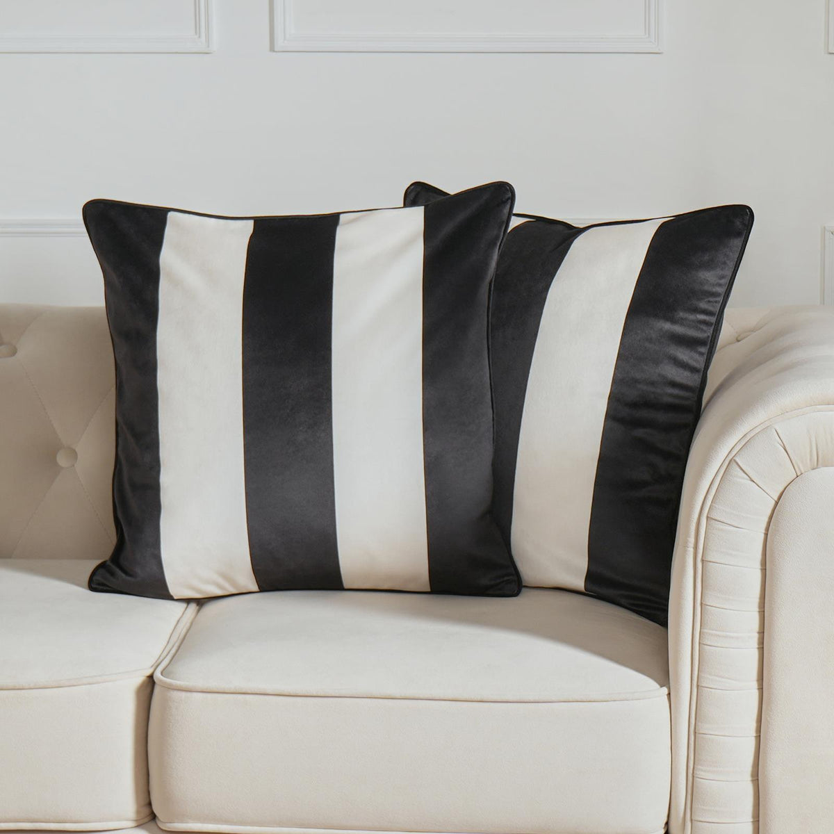 OHS Stripe Cushion Covers 2 Pack Matte Velvet Square Pillowcases Home Decor