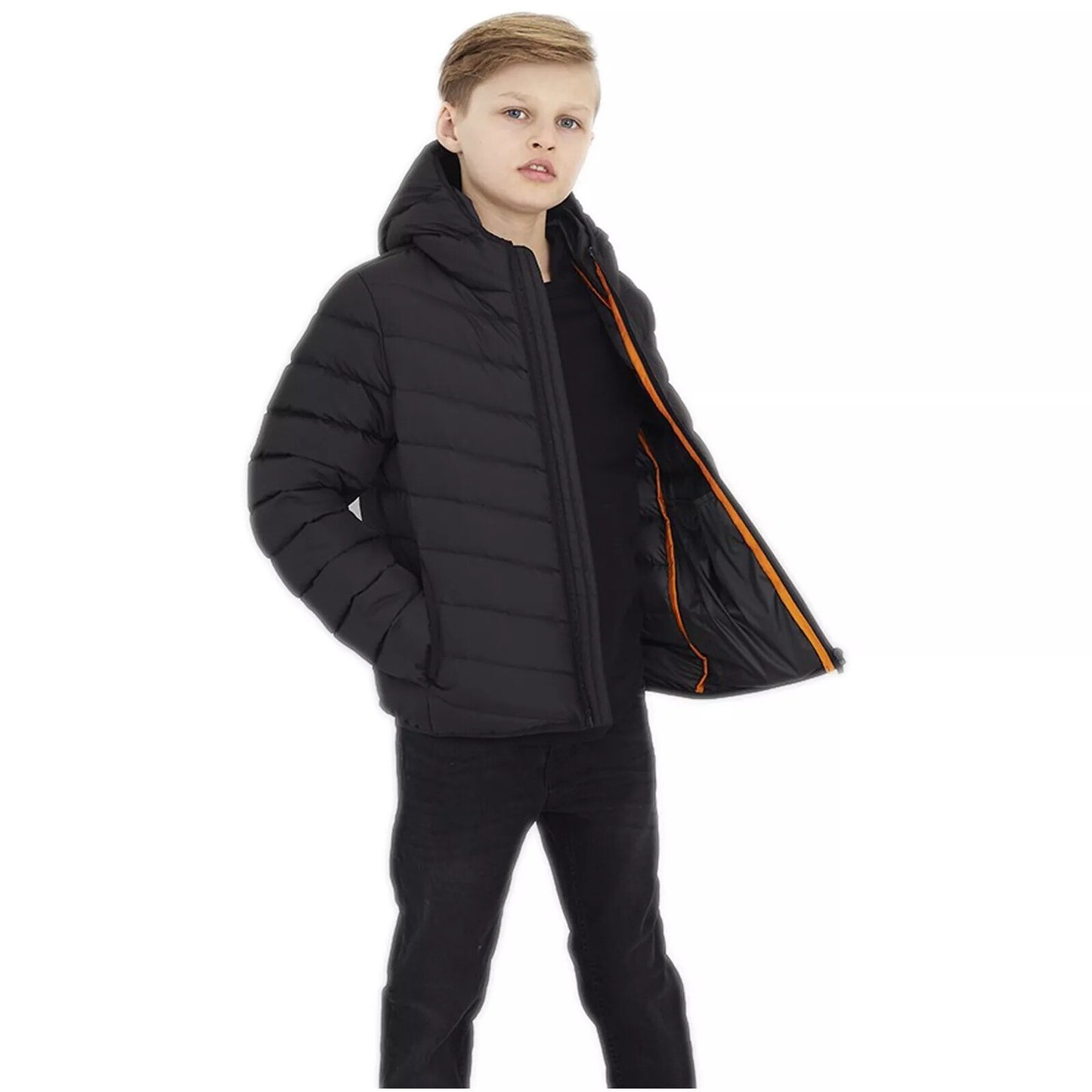 BOYS PADDED JACKET PUFFER PUFFA WARM WINTER QUILTED BUBBLE HOODED SCHOOL COAT