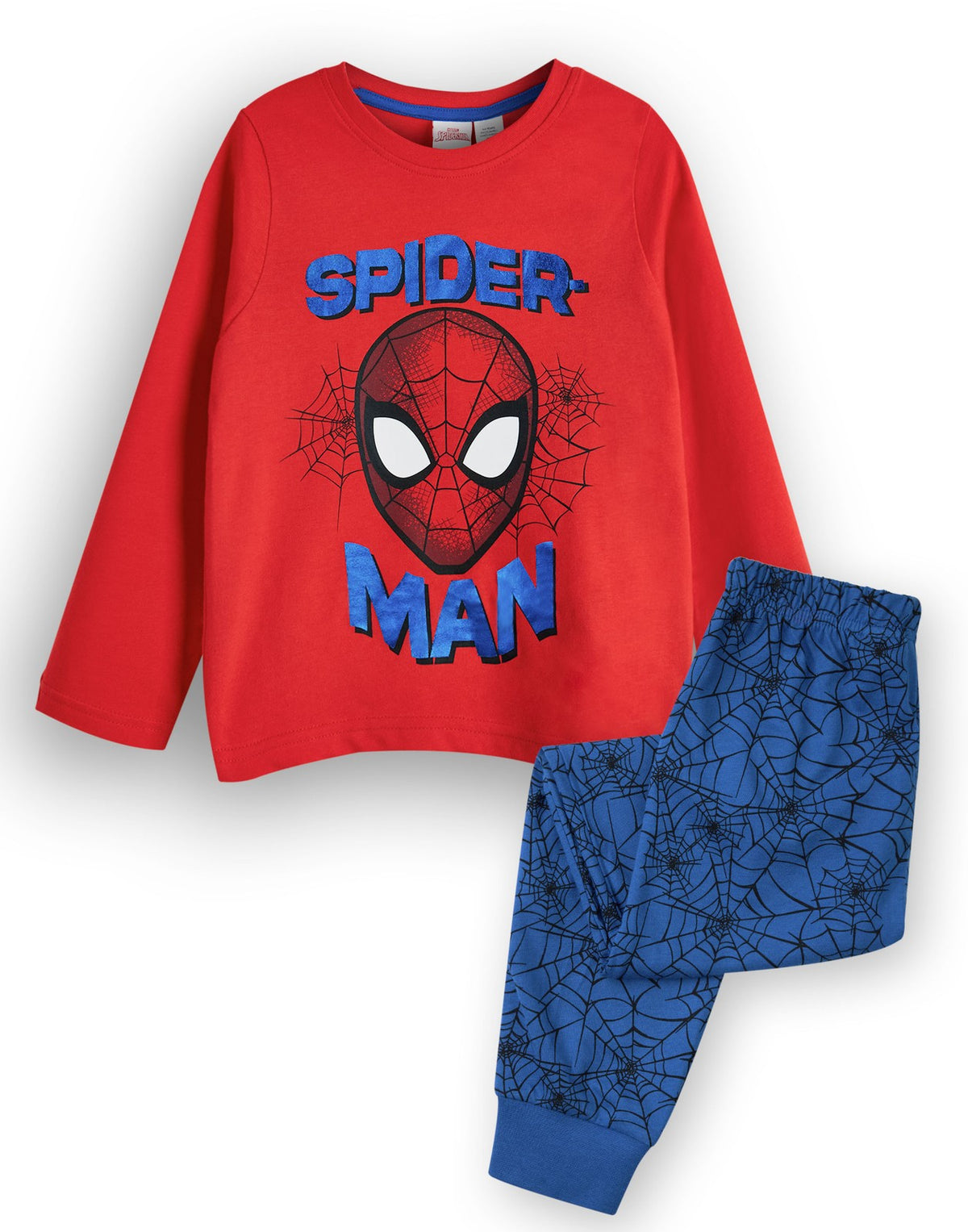 Marvel Long Sleeve Long Leg Pyjama Set | Boys Blue AOP/Red | Official Merch