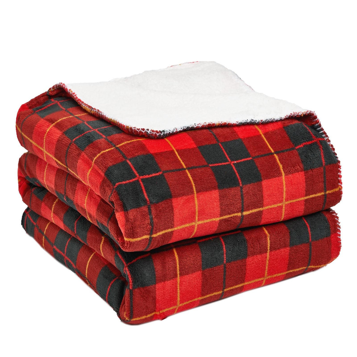 OHS Large Tartan Sherpa Flannel Fleece Throw Over Bed Blanket Check Red