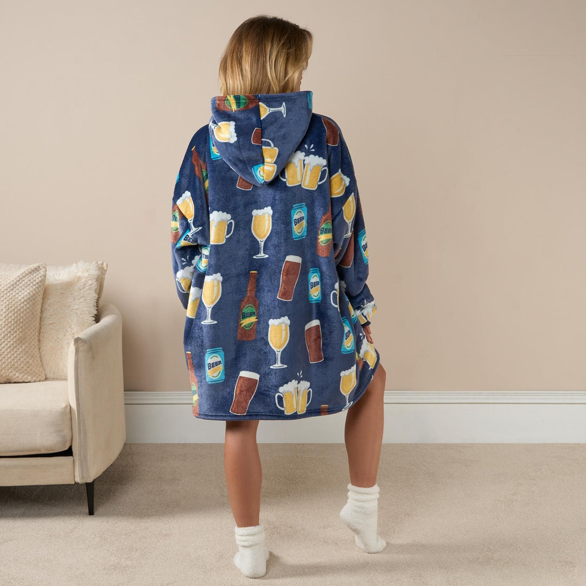 Beer Hoodie Blanket Sweatshirt Sherpa Fleece Oversized Jumper Throw Plush Warm