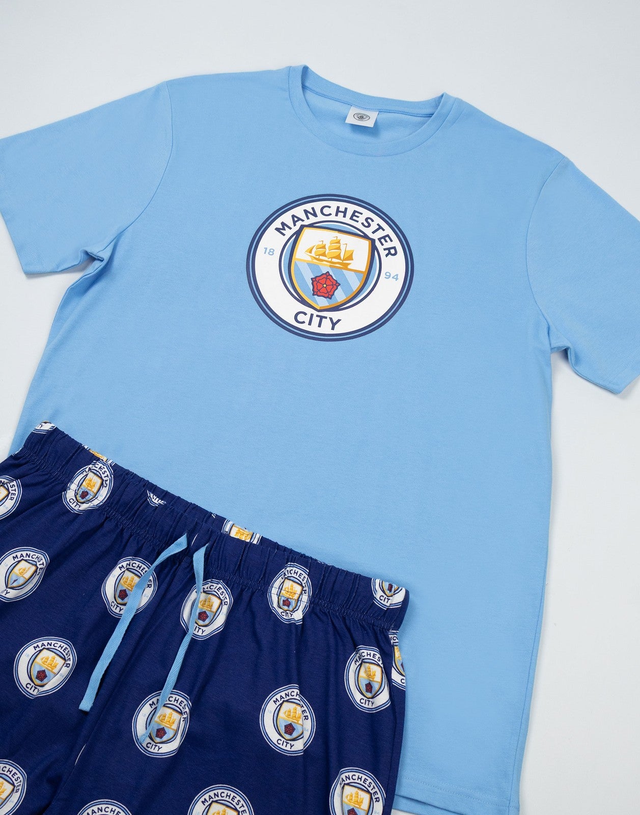 Manchester City Short Sleeve Long Leg Pyjama Set | Mens Blue | Official Merch