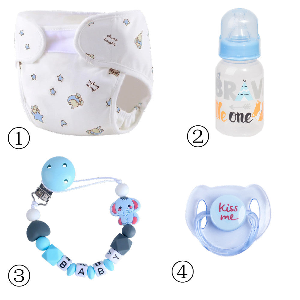 4PC Cloth Diaper+Magnetic Dummy+Bottle+Clip Set for Reborn Baby Dolls Accessory