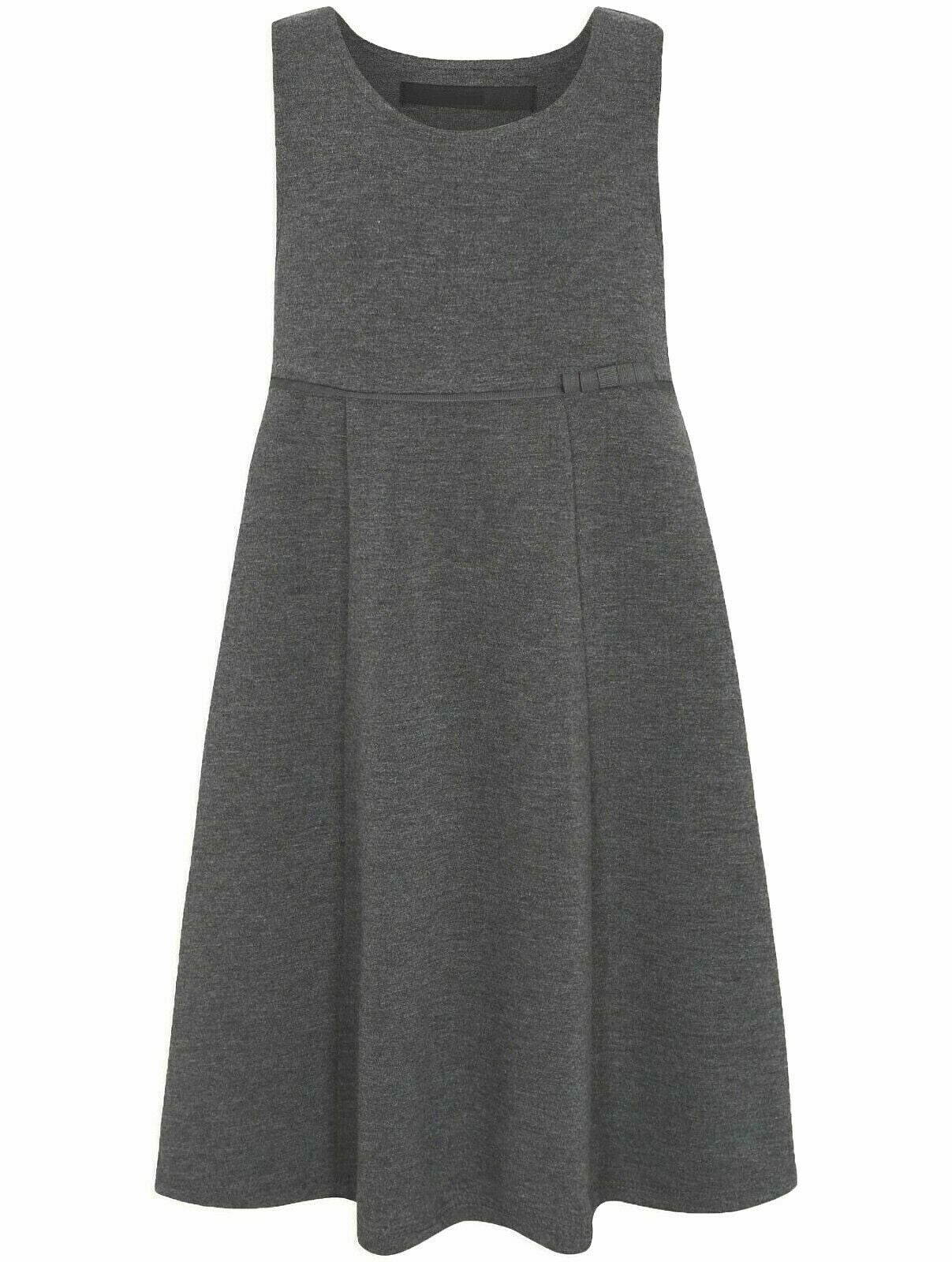 GIRLS JERSEY SCHOOL PINAFORE DRESS SOFT & STRETCHY UNIFORM GREY AGES 2-12