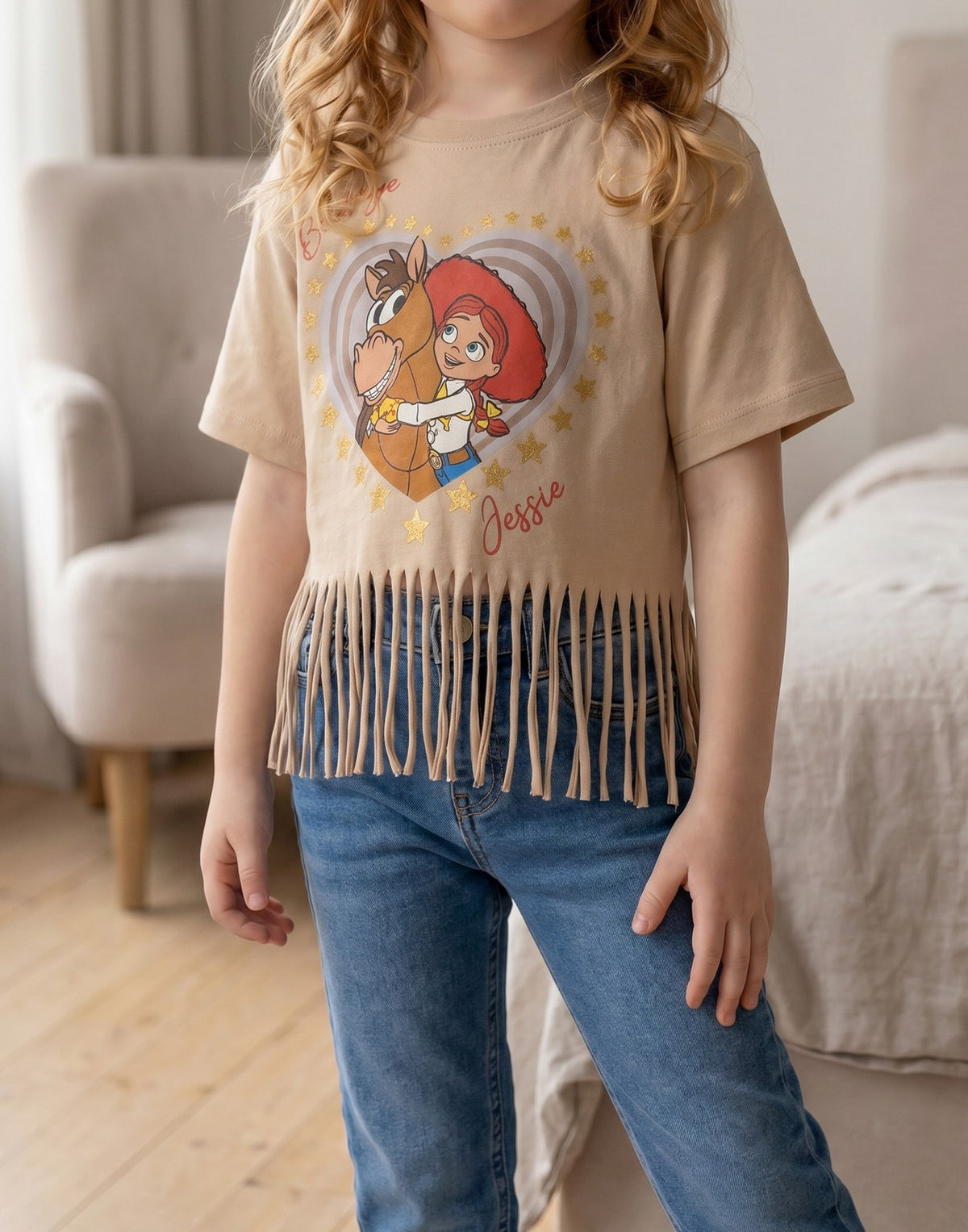 Disney Fringe Short Sleeved T-Shirt | Girls Beige | Official Merch