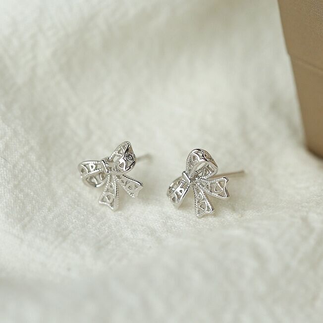 925 Sterling Silver Bow Tie Heart Stud Earrings Jewellery Women Girls Gift UK