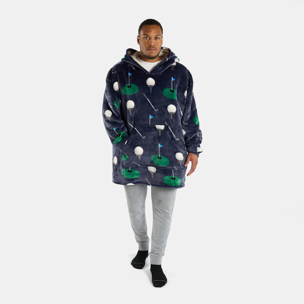 OHS Print Hooded Blanket Adult Xmas Winter Sherpa Lined Throw Oversized Hoodie