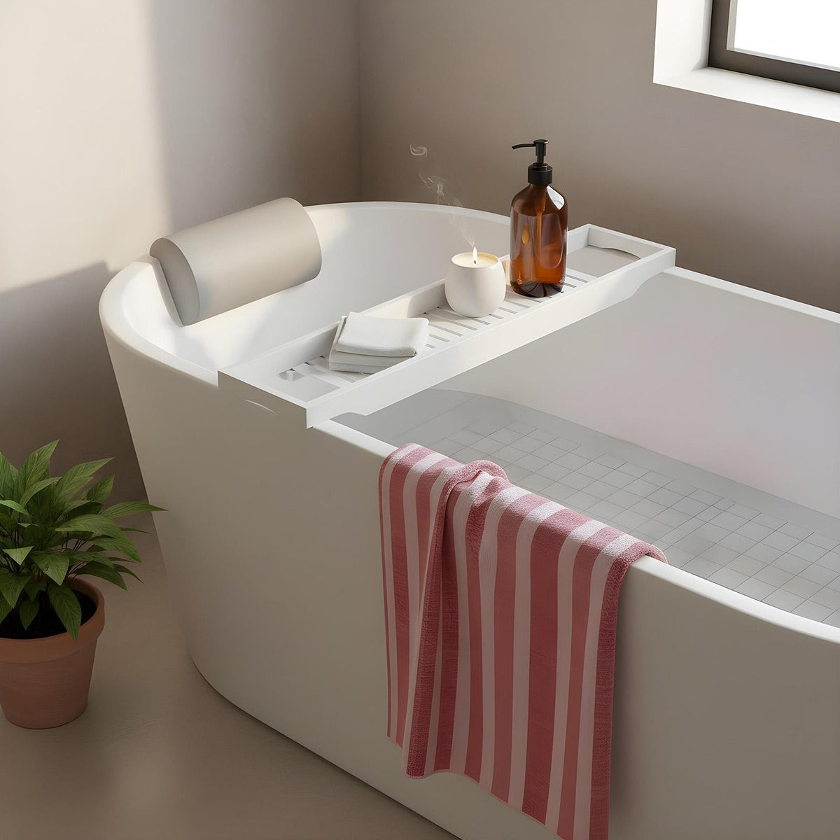 OHS Bamboo Bath Tub Rack Storage Bathroom Caddy Shelf Tray Soap Holder Tidy Unit