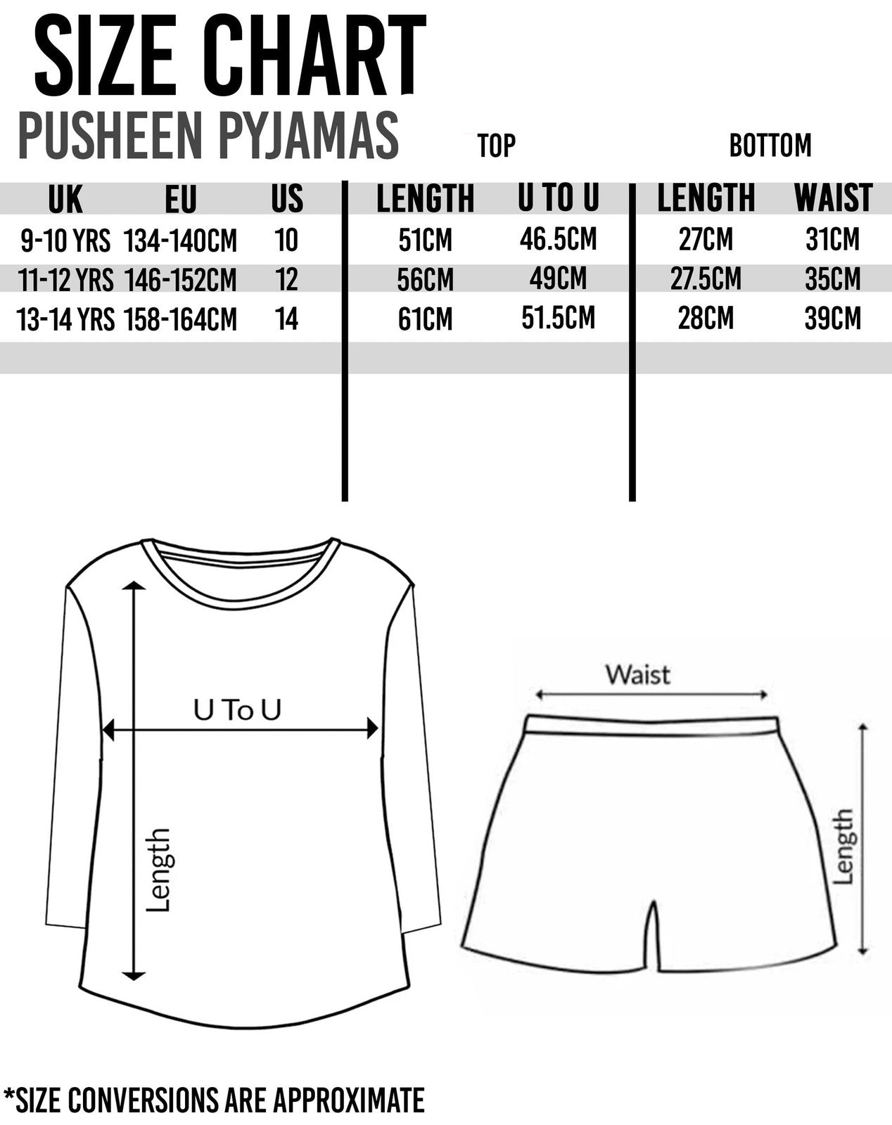 Pusheen Long Sleeve Short Leg Pyjama Set | Girls Blue/Cream | Official Merch