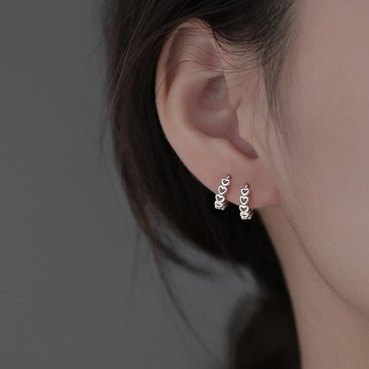 925 Sterling Silver Hollow Heart Link Hoop Earrings Jewellery Women Girls Gift