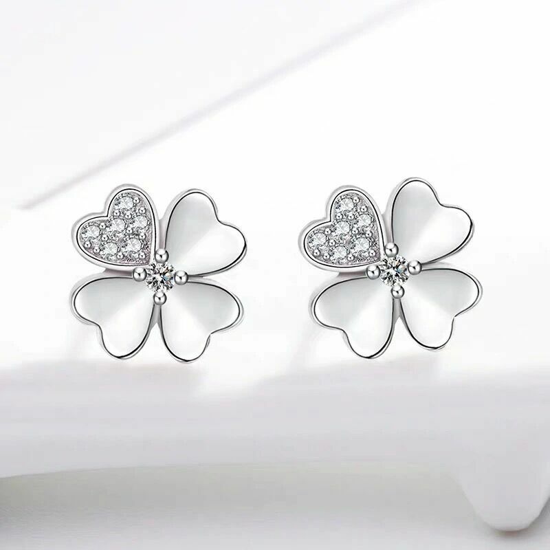 Womens Girls 925 Sterling Silver Crystal Heart Clover Stud Earrings Jewellery UK