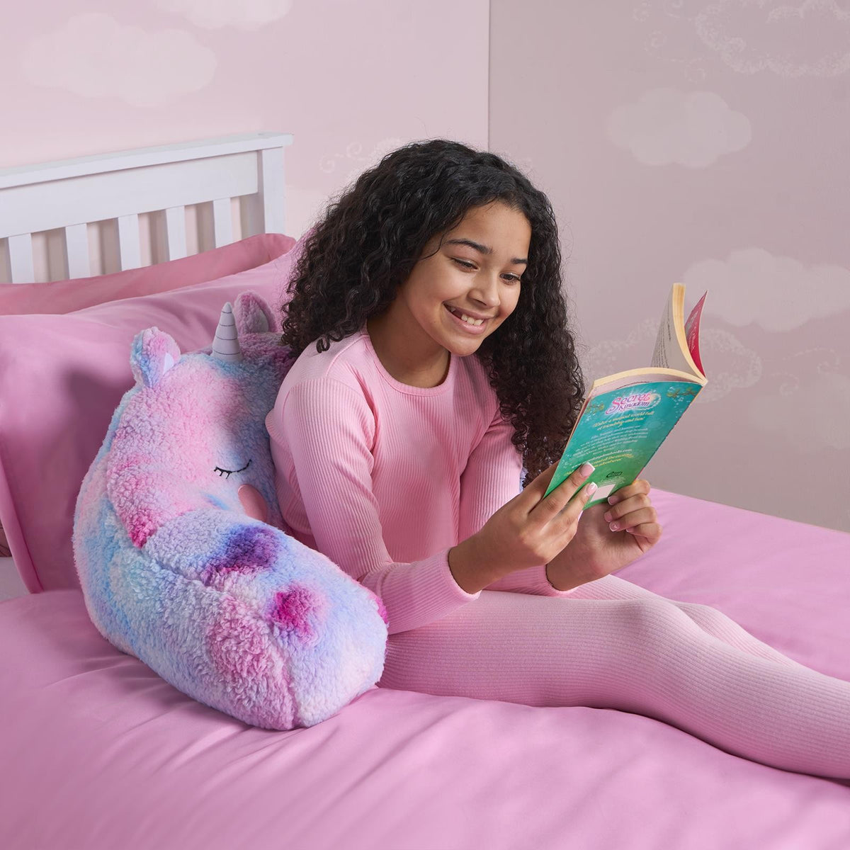 Unicorn Cuddle Cushion Teddy Fleece Reading Bed Pillow Chair Back Support Arms