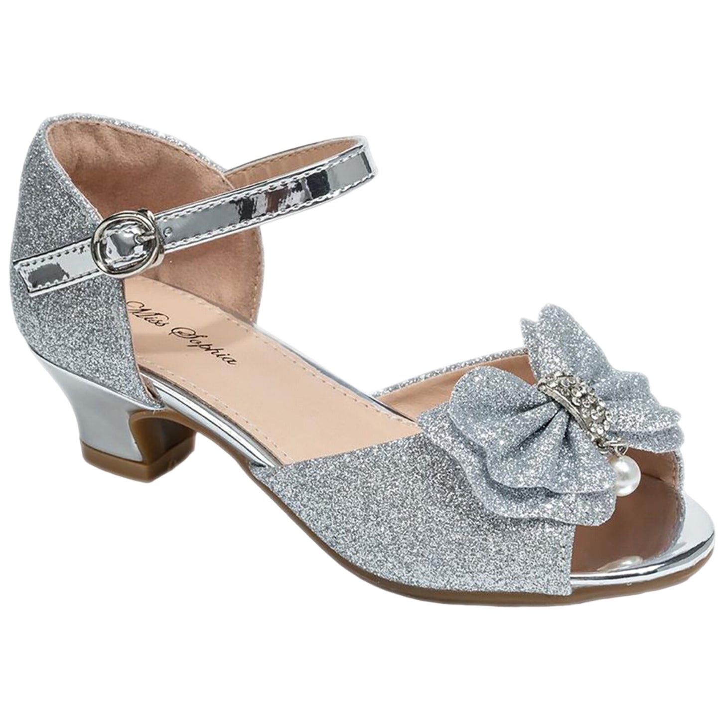 GIRLS WEDDING SHOES PARTY BRIDESMAID DIAMANTE LOW HEEL MARY JANE EVENING SANDAL
