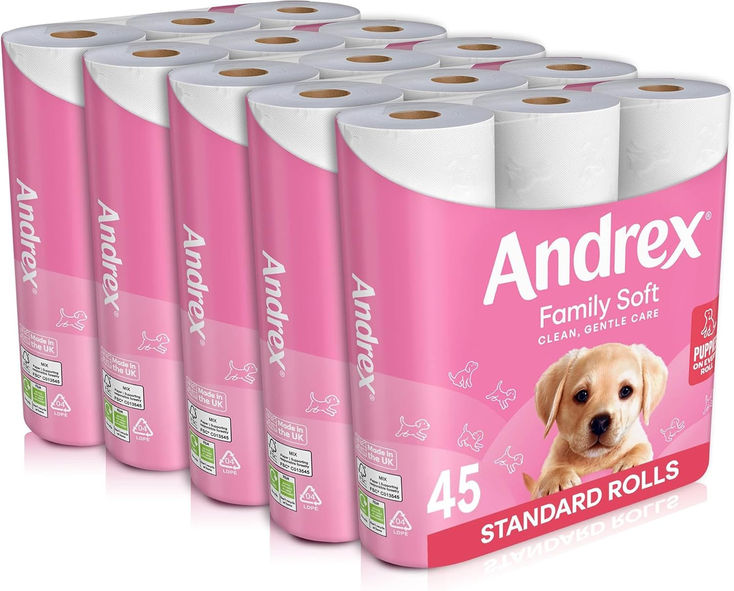 Andrex Family Soft Toilet Roll - 45 Toilet Rolls, Bulk Buy, Fragrance Free, FSC