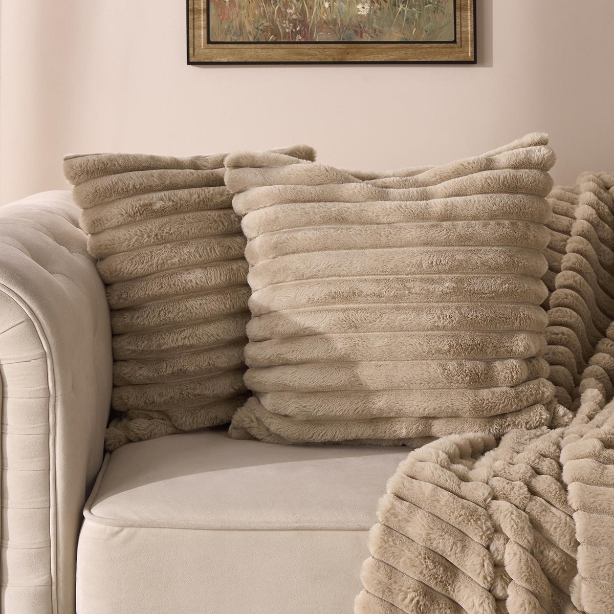 OHS Thick Rib Cushion Covers Faux Fur Soft Fleece Square Pillowcases Home Decor