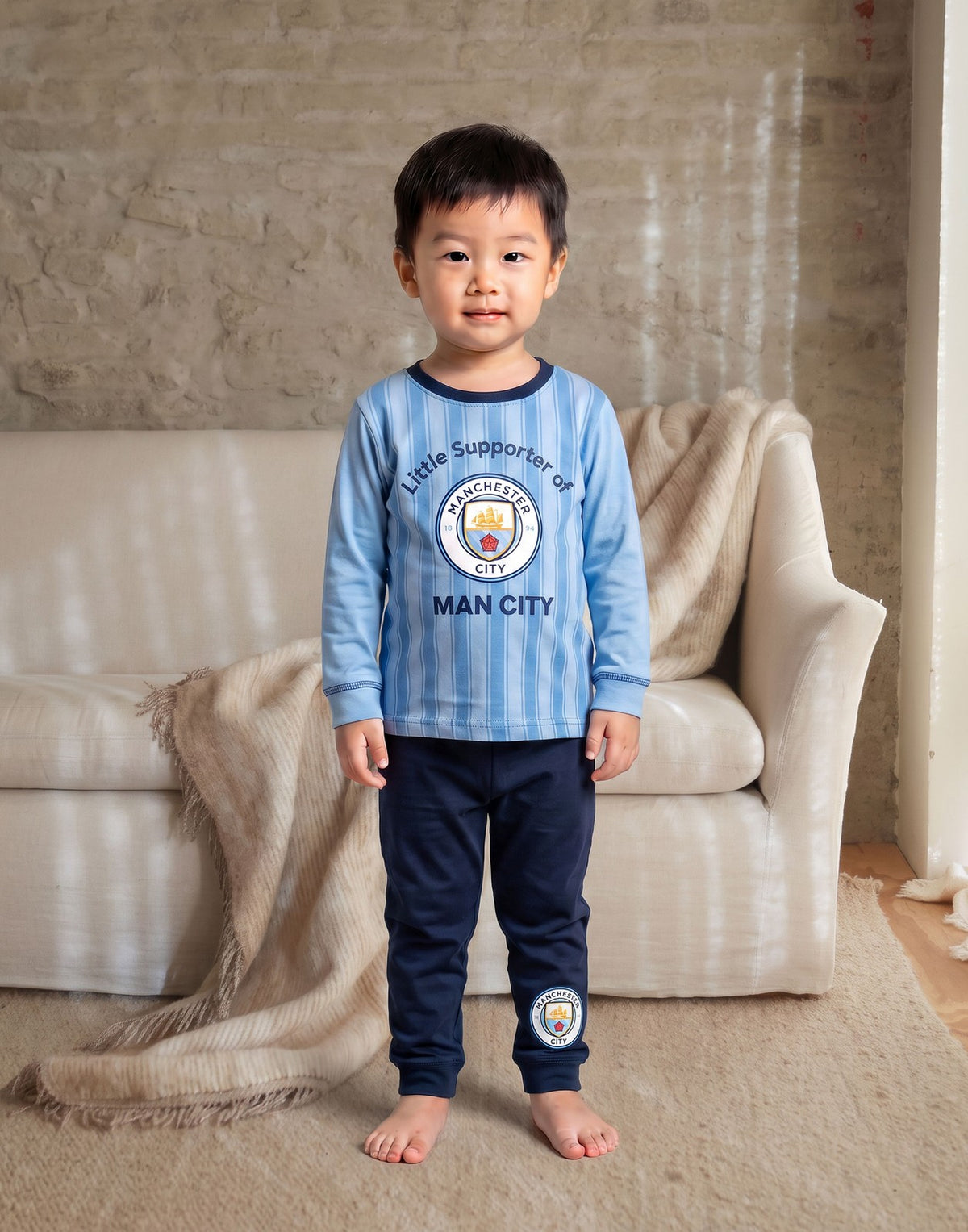 Manchester City Long Sleeve Long Leg Pyjama Set | Boys Blue | Official Merch