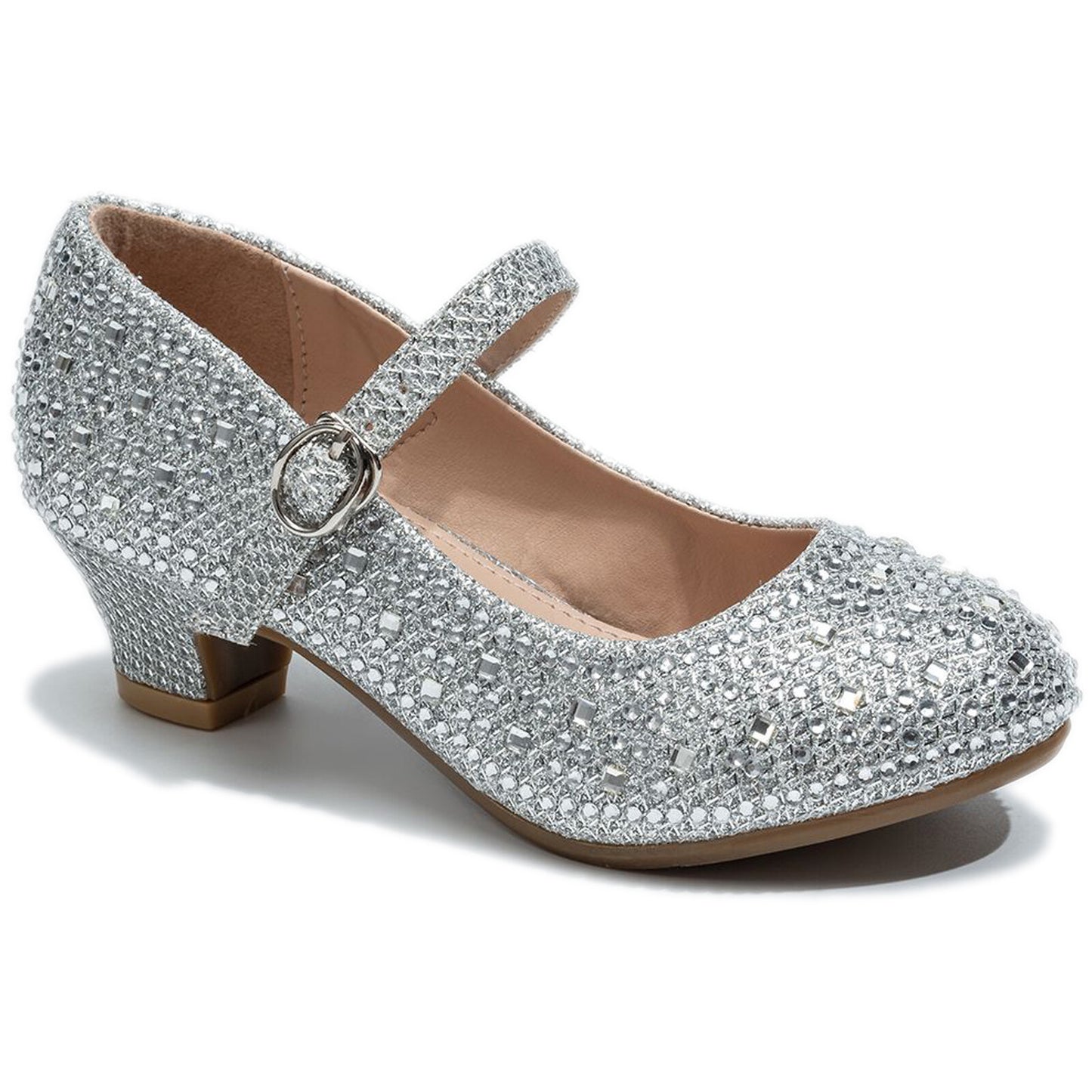 GIRLS WEDDING SHOES PARTY BRIDESMAID DIAMANTE LOW HEEL MARY JANE EVENING SANDAL