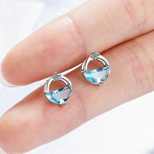 Women 925 Sterling Silver Crystal Circle Lake Stud Earrings Jewellery Gift