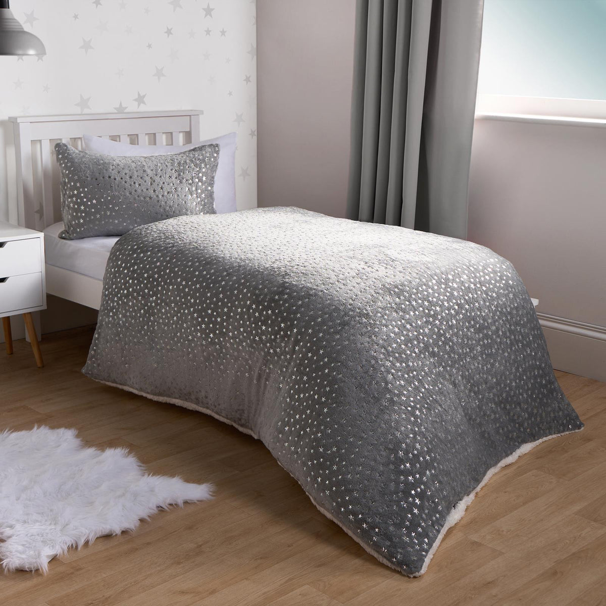 Star Fleece Duvet Cover Bedding Set Metallic Foil Pillowcase Quilt Single Double