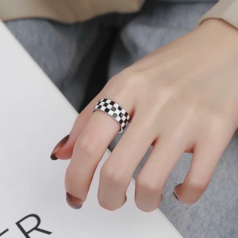 925 Sterling Silver Checkerboard Heart Adjustable Ring Jewellery Women Gift UK
