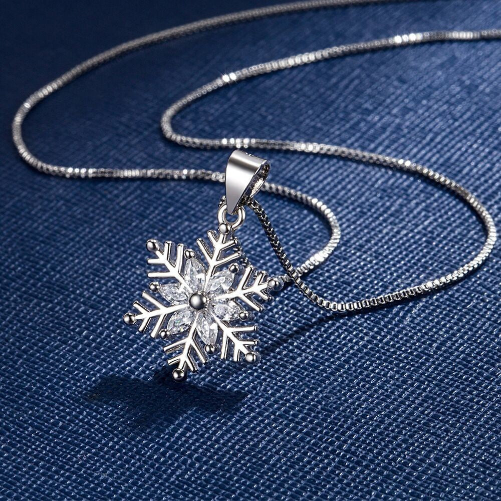 Crystal Snowflakes 925 Sterling Silver Necklace Stud Earrings Christmas Gift UK