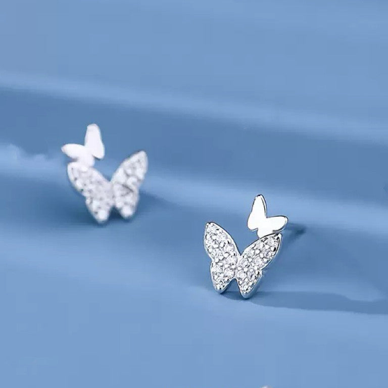 925 Sterling Silver Crystal Butterfly Stud Earrings Jewellery Women Gift UK