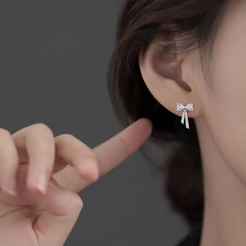 925 Sterling Silver Crystal Bow Stud Earrings Jewellery Women Girls Gift UK