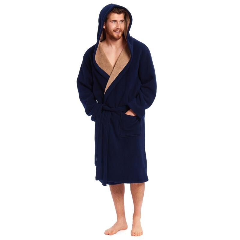 MENS SOFT CORAL POLAR FLEECE DRESSING GOWN BATH ROBE NIGHT LOUNGE WEAR BATHROBE